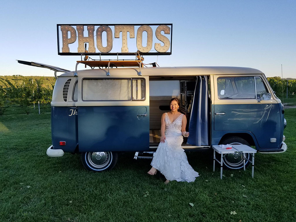 VW photobooth bus with a bride